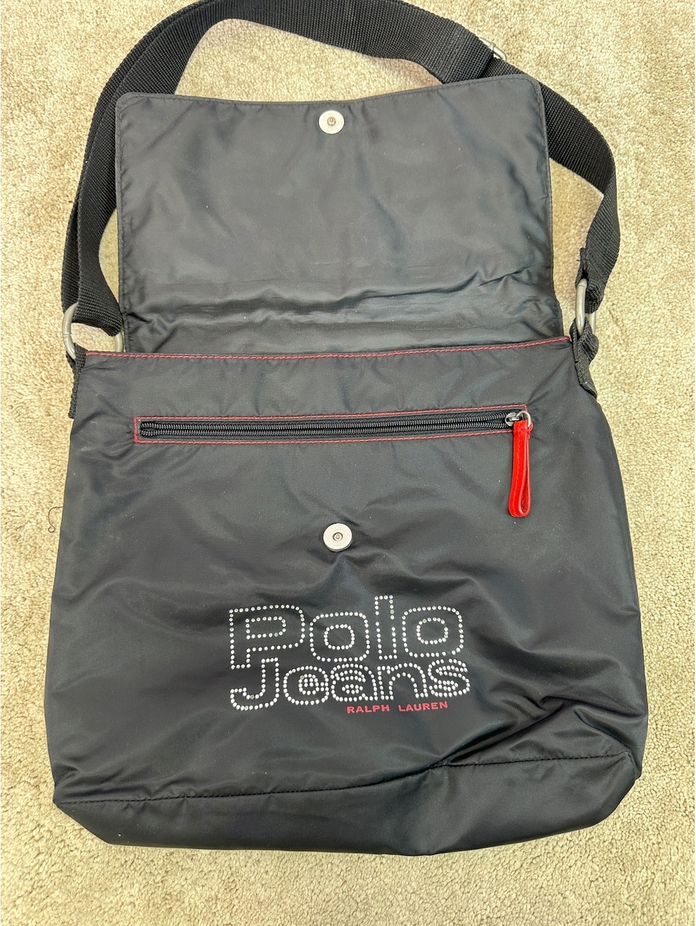 Polo Ralph Lauren Rhinestone Bling Nylon Messenger Bag Adjustable Strap Vintage - Picture 3 of 7